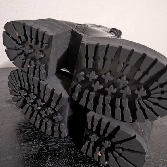 Unif Trinity Platform Black Patent Leather Lace-Up Combat Mid Calf Boot size 8 - Picture 3 of 6